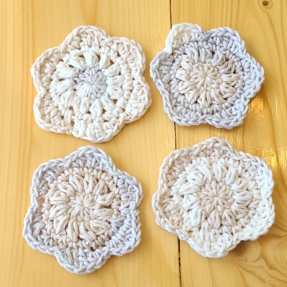 Handmade Crochet 100% Cotton Face Scrubbies Car Drink Coasters Set of 4
